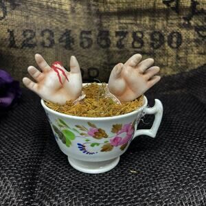 Vintage Teacup OOAK Horror art Mixed Media Assemblage Handmade Creepy Halloween
